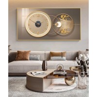 Wall Painting Clock 60*20cm With Led Light Brown And Gold